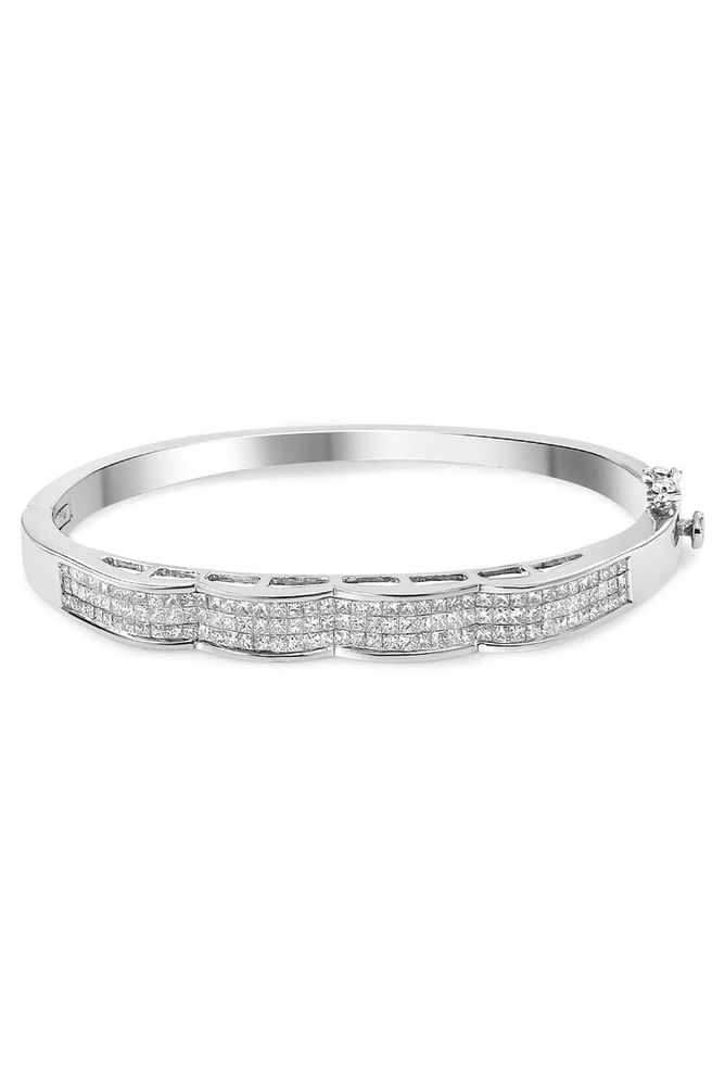 3 1/3 Cttw Invisible Set Princess-Cut Diamond Wave Bangle Bracelet